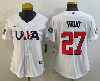 Womens USA Baseball #27 Mike Trout 2023 White World Classic Replica Stitched Jerseys->2023 world baseball classic->MLB Jersey